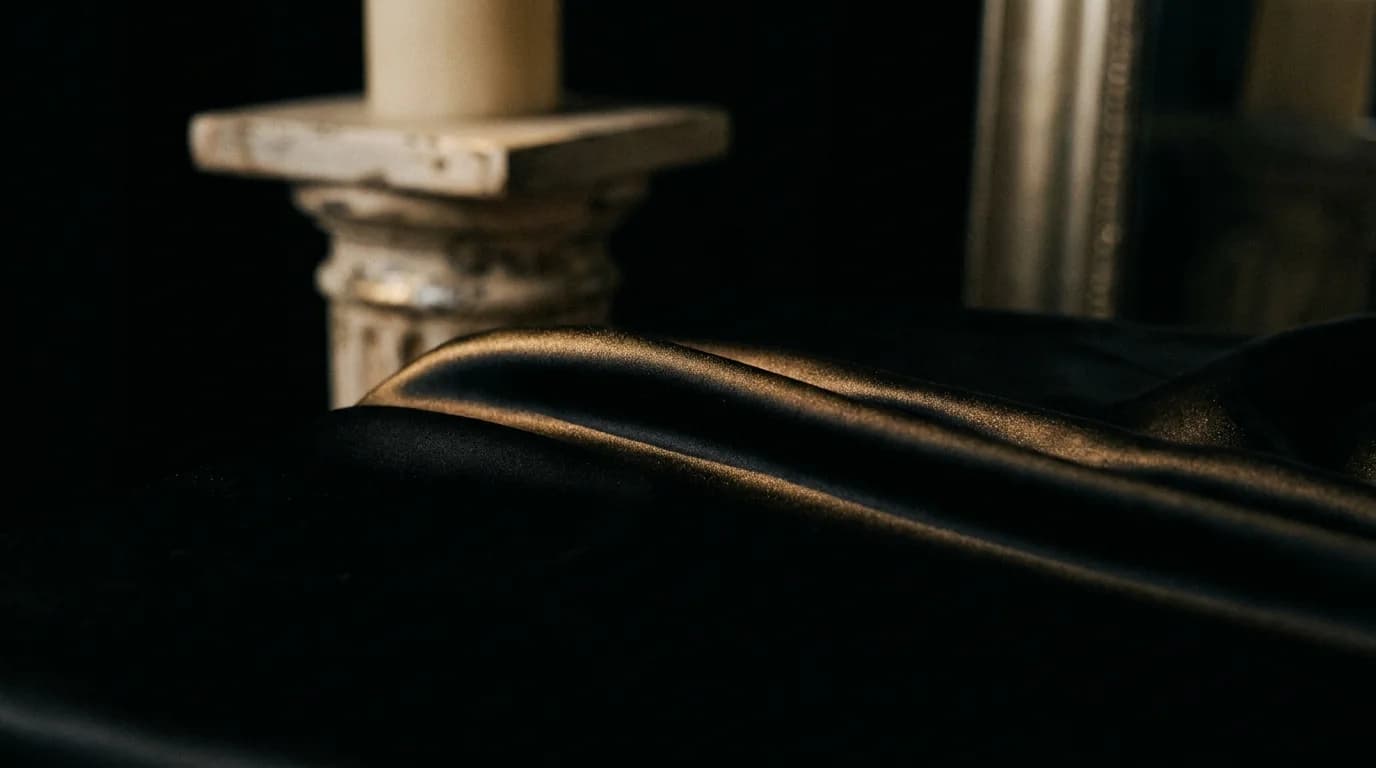 Black silk catching a seam of gold light